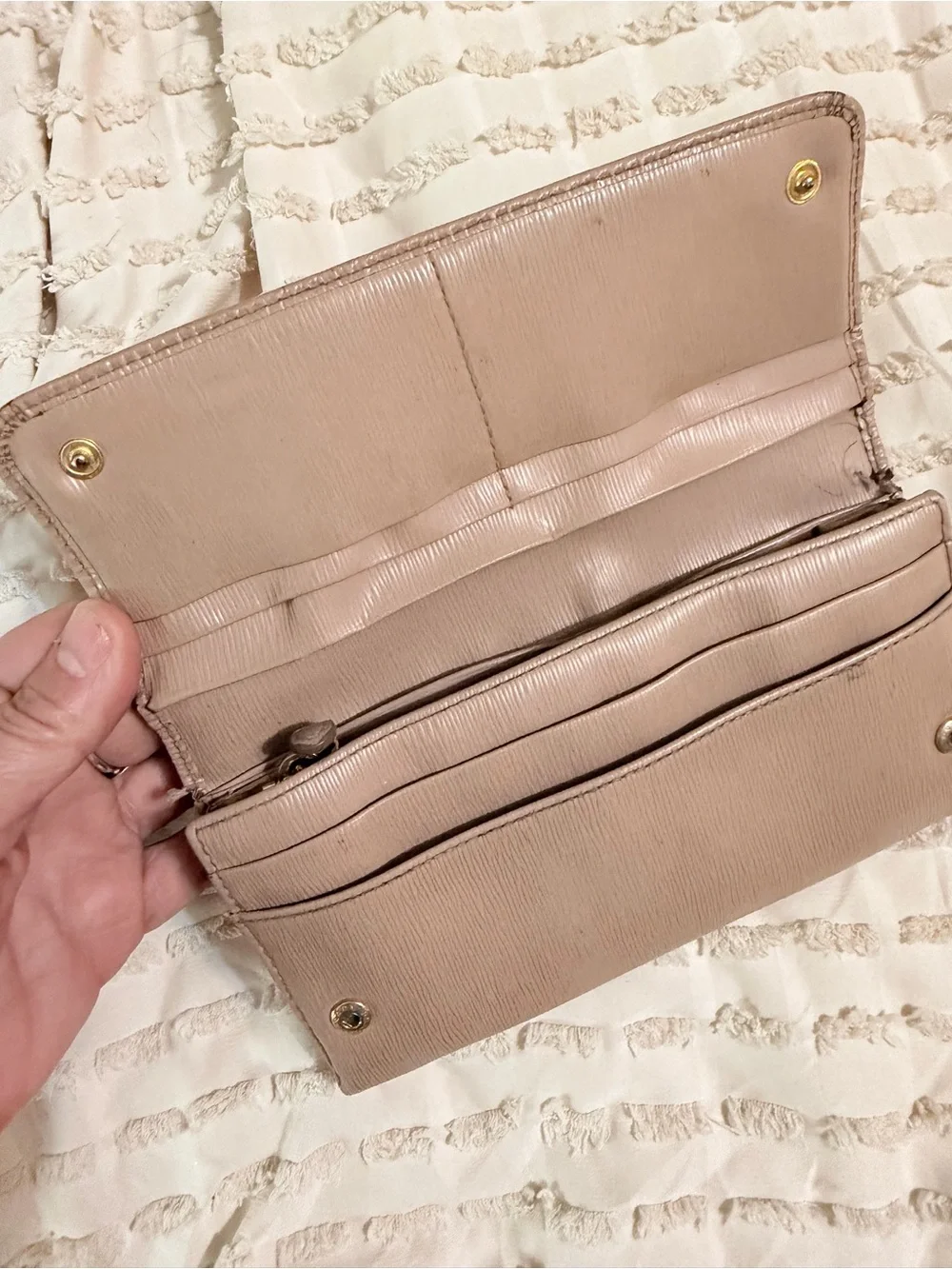 Prada Beige Leather Triangular Logo Wallet